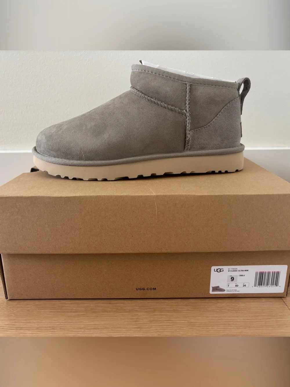 UGG Grey Suede Mini Boot with Cream Sole