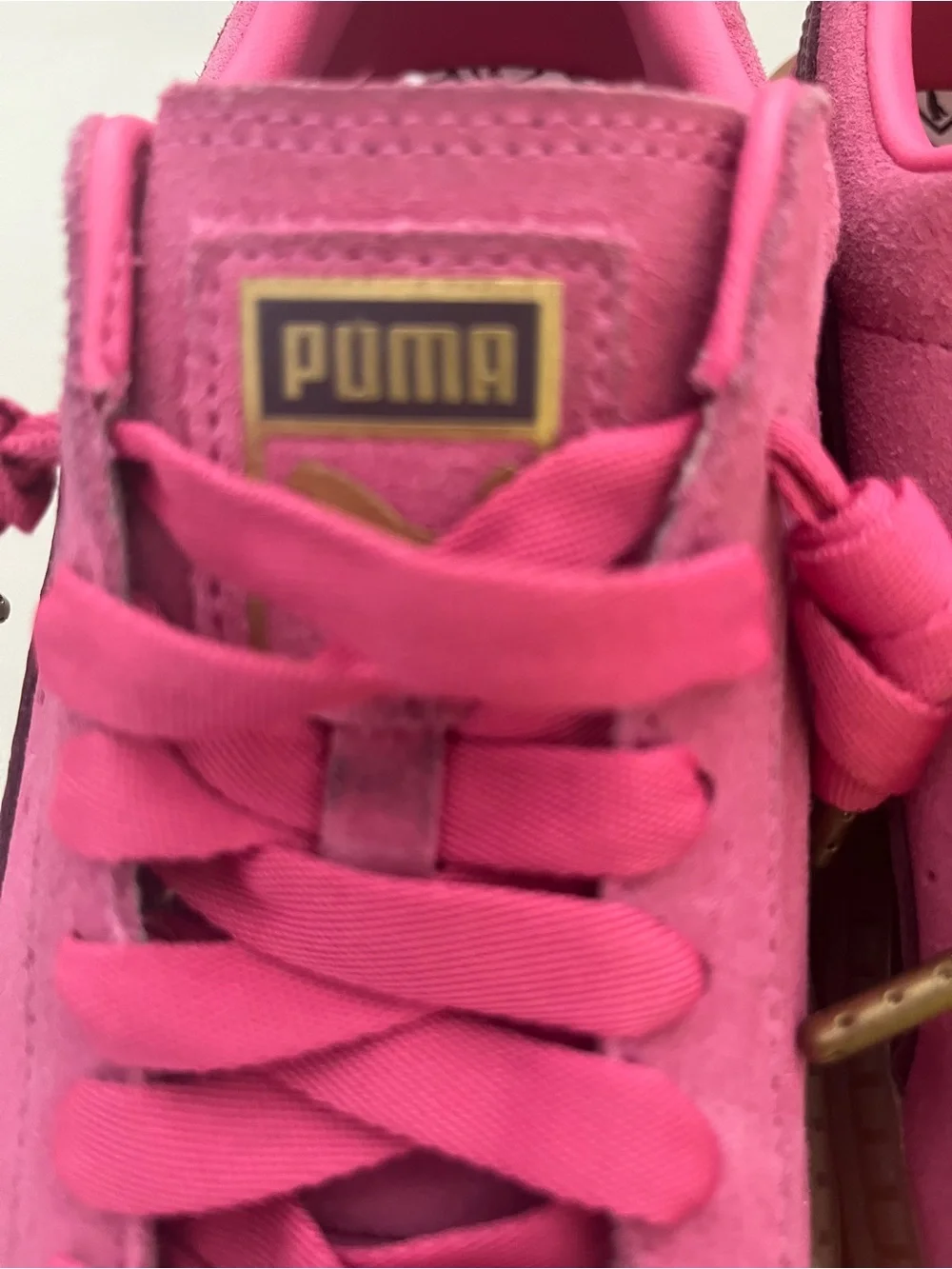 Puma Barbie Pink Suede Sneakers with Gum Platforms Soles