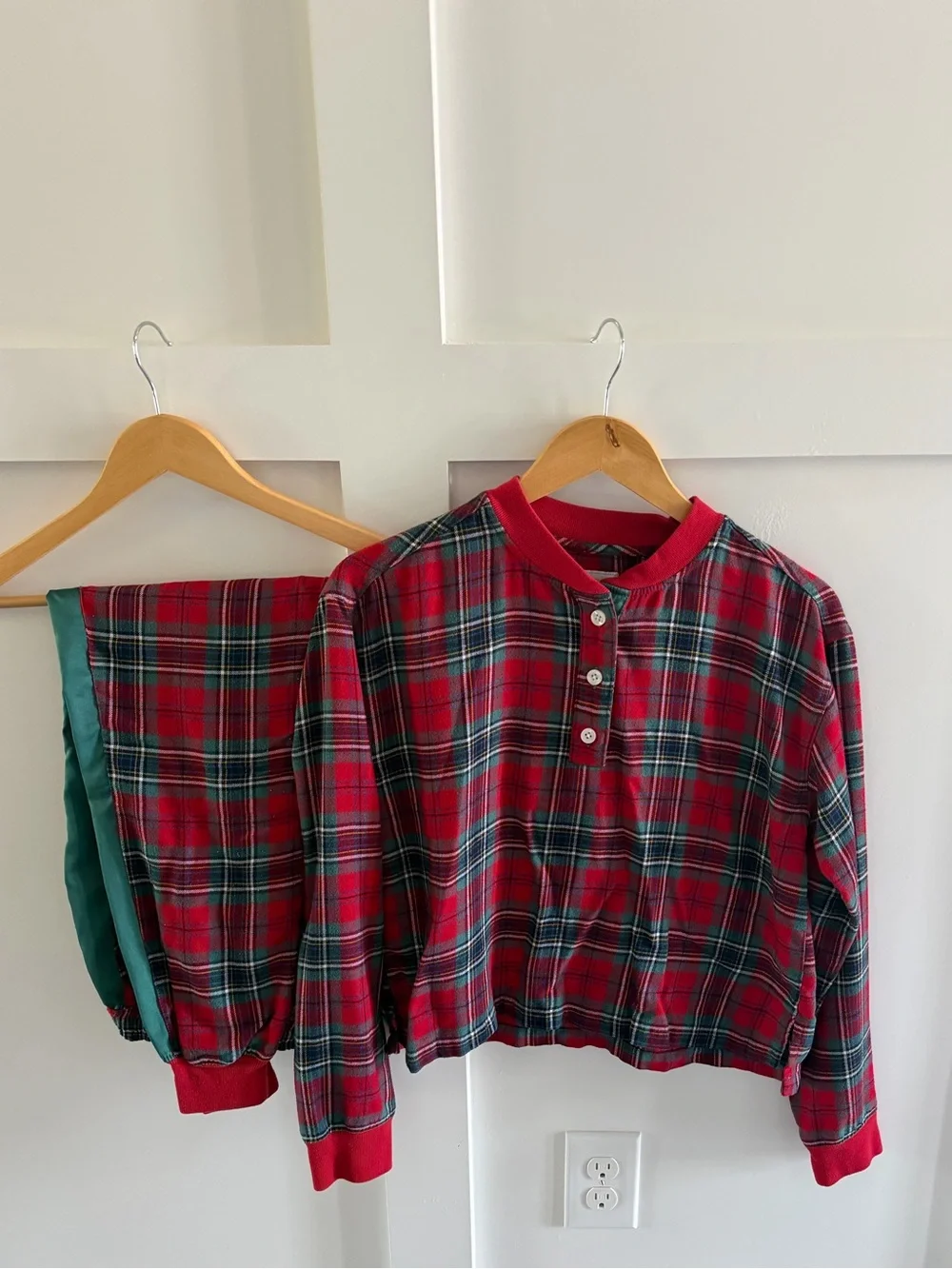 Red Green Plaid Cropped Pajama Set XS