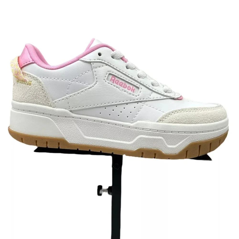 Reebok Tech Geo Youth Girls Casual Sneakers Size 1Y White/Beige/Pink‎ Lace up