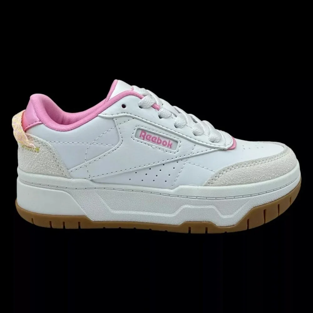 Reebok Tech Geo Youth Girls Casual Sneakers Size 1Y White/Beige/Pink‎ Lace up