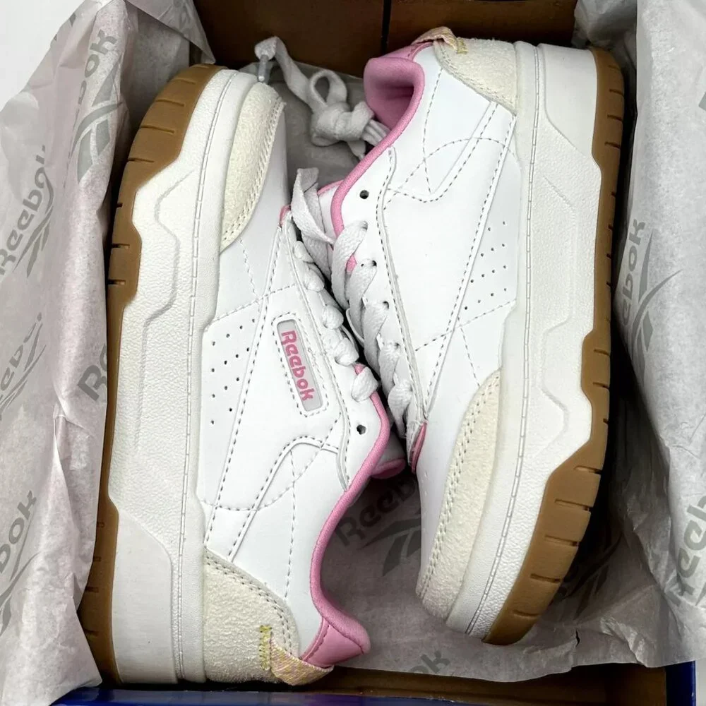 Reebok Tech Geo Youth Girls Casual Sneakers Size 1Y White/Beige/Pink‎ Lace up
