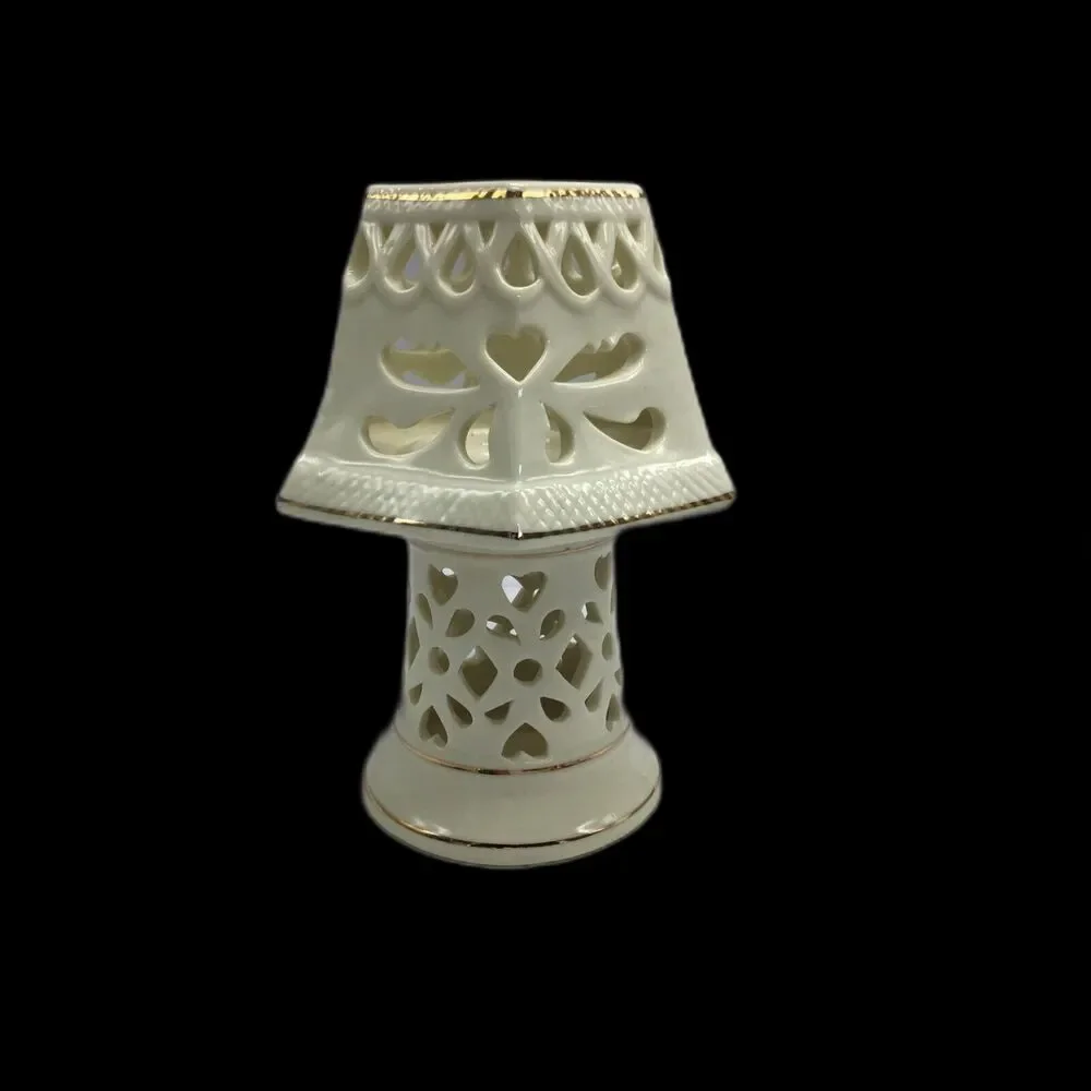 Cream Gold Ceramic Heart Fairy Tealight Candle Holder Cottagecore Decor