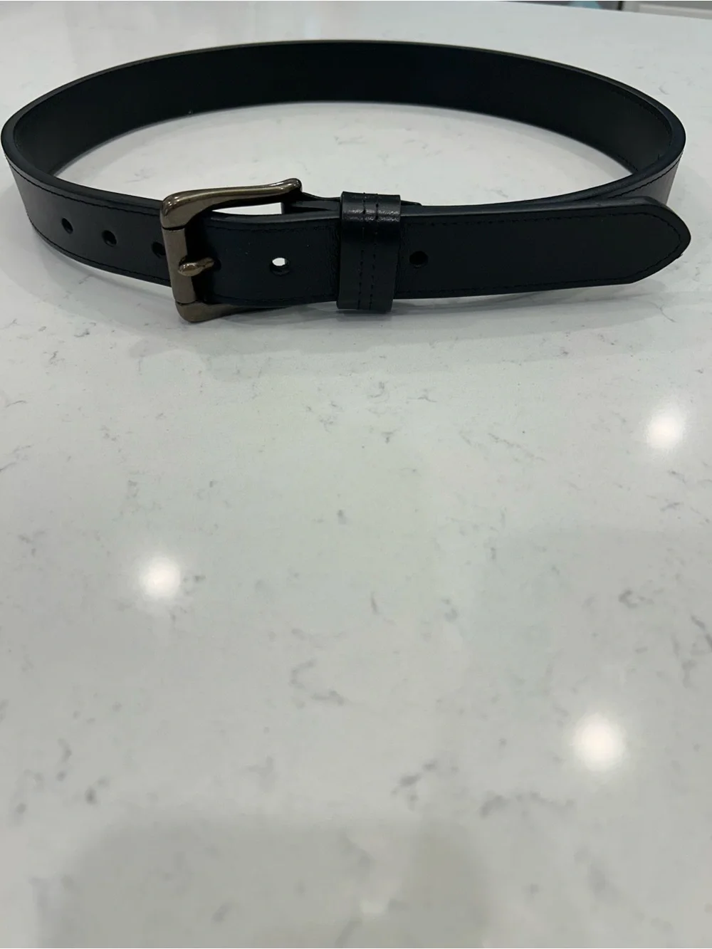 Duluth Trading Co Black Leather Belt with Brushed Metal Buckle