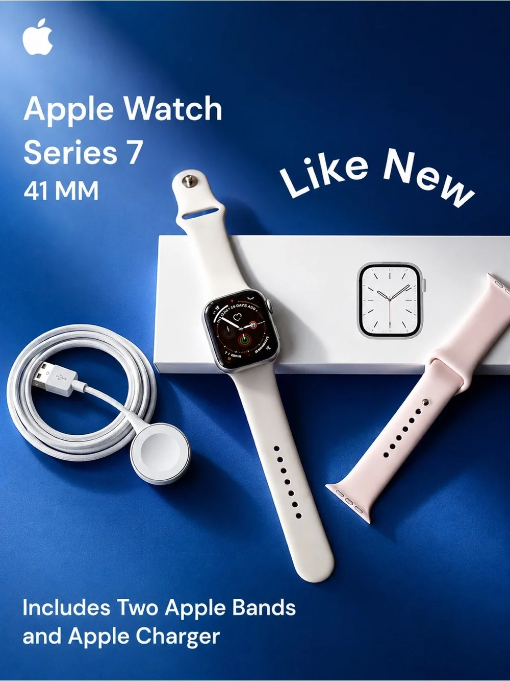 Like New Apple Watch Series 7 – 41mm Starlight Finish - Box, Charger, Bands