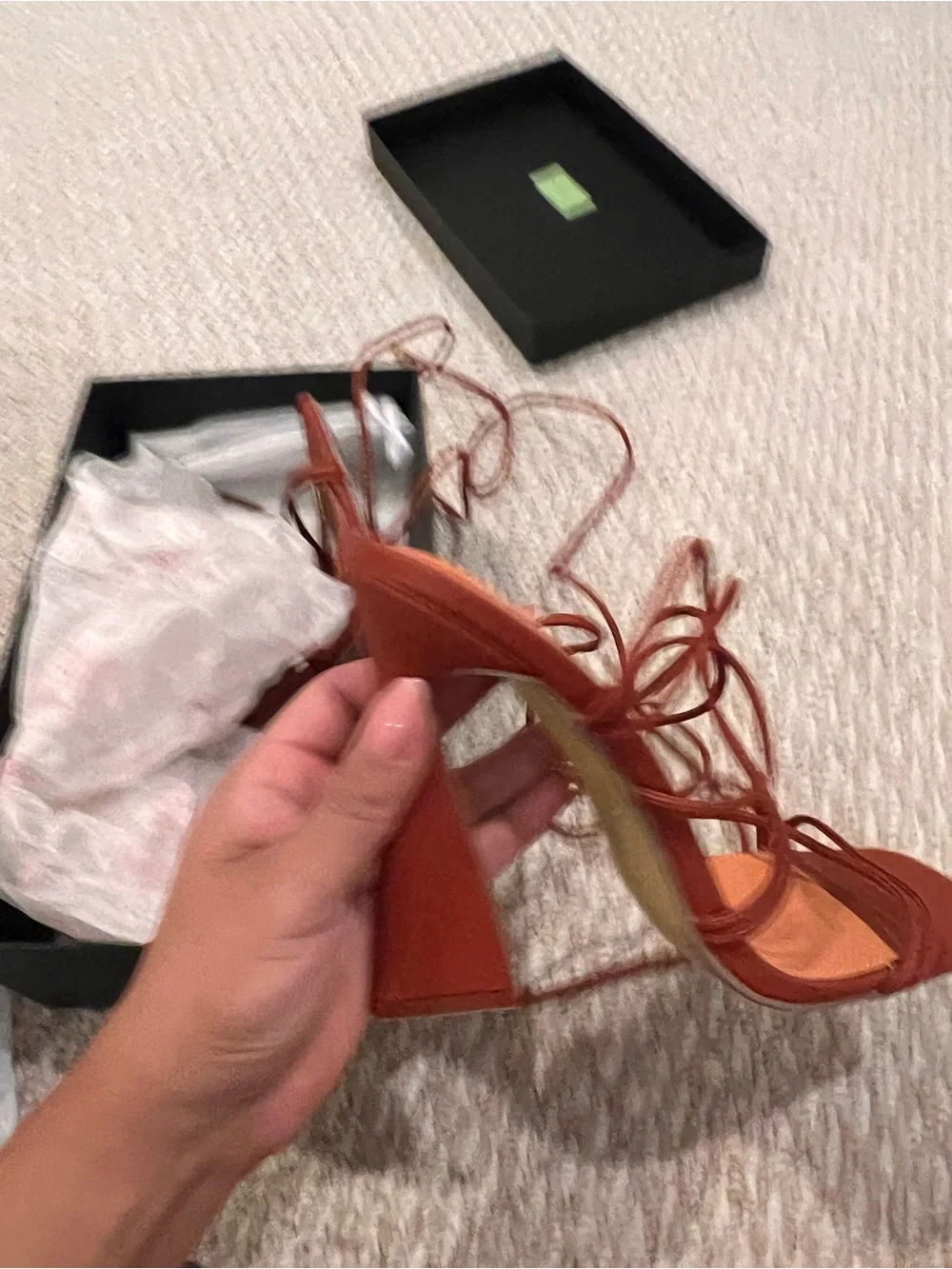 Oh Polly Rust Lace-Up Block Heel Sandals