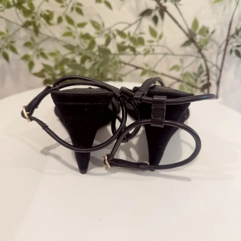 SAMPLE PIECES REISS Black Leather Kali Wedge Leather Strappy Wedge Sandal