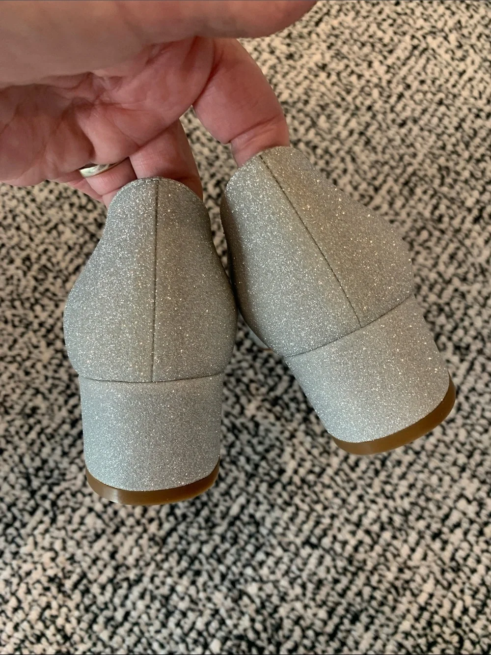 NWT Salvatore Ferragamo Silver Glitter Varina Bow Flats with Logo Plate 71/2