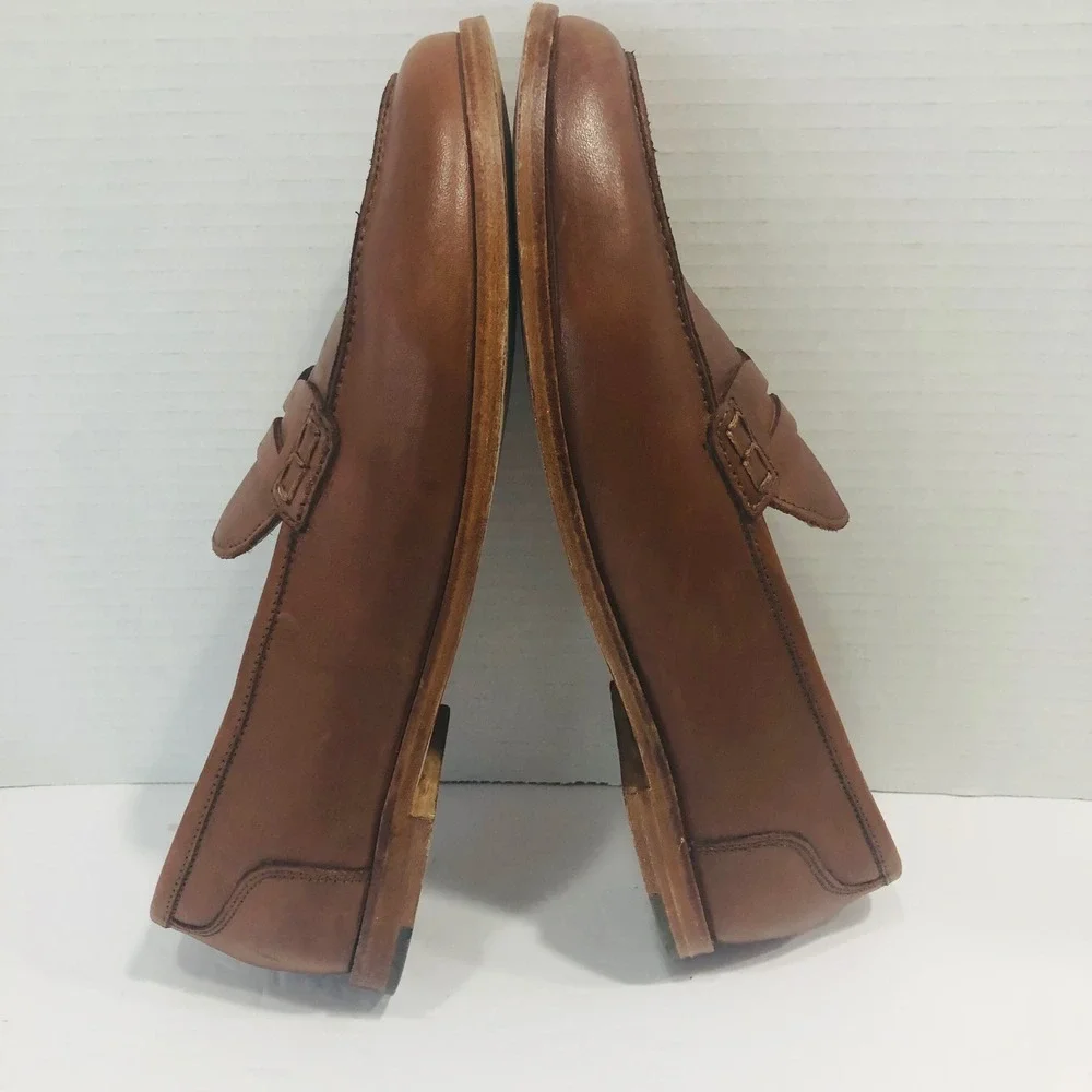 J Crew Ryan Penny Loafers Shoes Brown Leather Preppy Minimalist Flats Womens 10