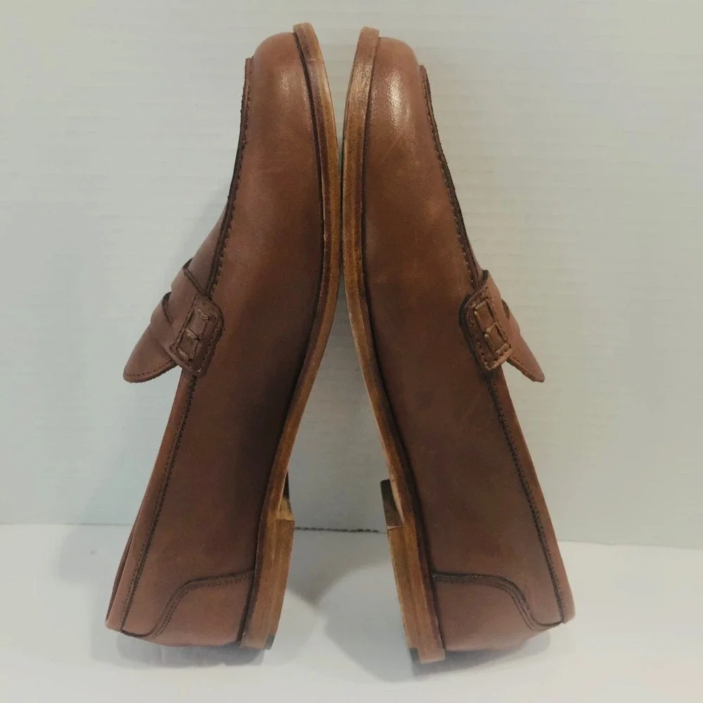 J Crew Ryan Penny Loafers Shoes Brown Leather Preppy Minimalist Flats Womens 10