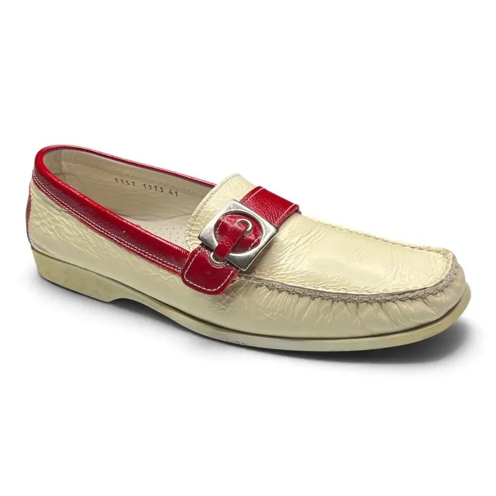 Vintage Pratesi Italy Loafers EU 41 Leather Colorblock Cream Red Buckle 80s 90s