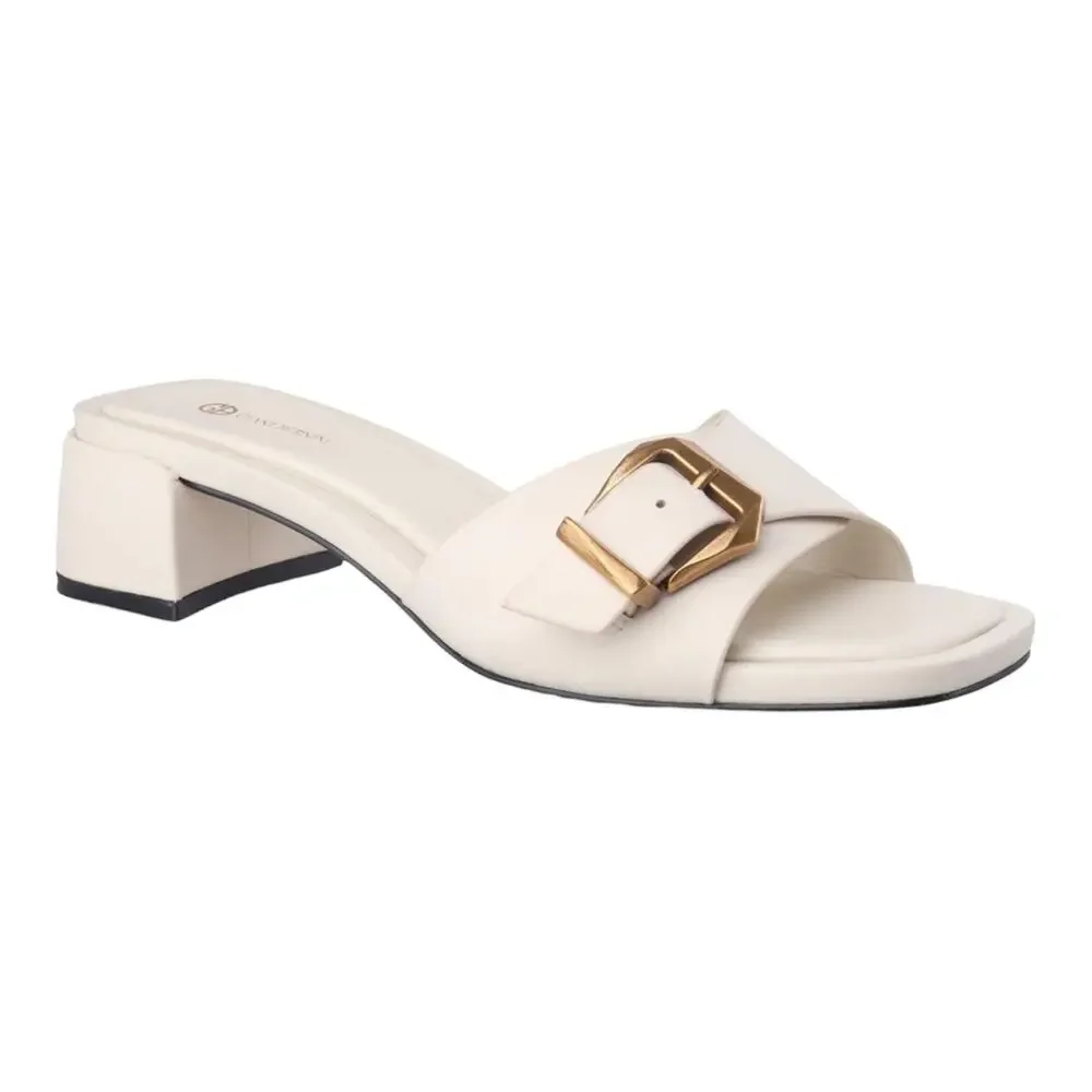 Giani Bernini Women's Kamilla Leather Buckle Block Heel Sandals White Size 6