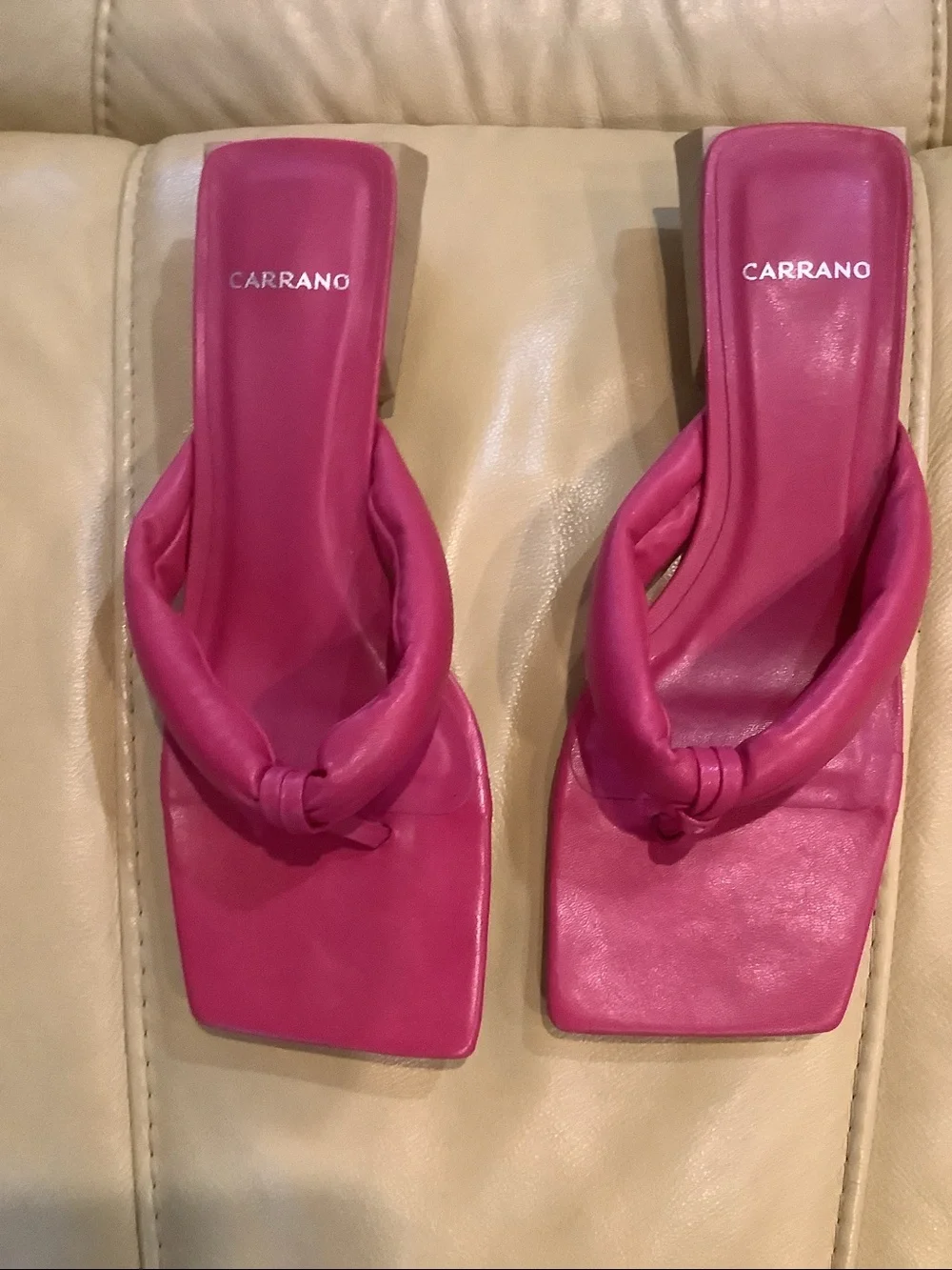 Carrano Hot Pink Ibiza Leather Mule Fuchsia Square-Toe Slide Sandal Size 8