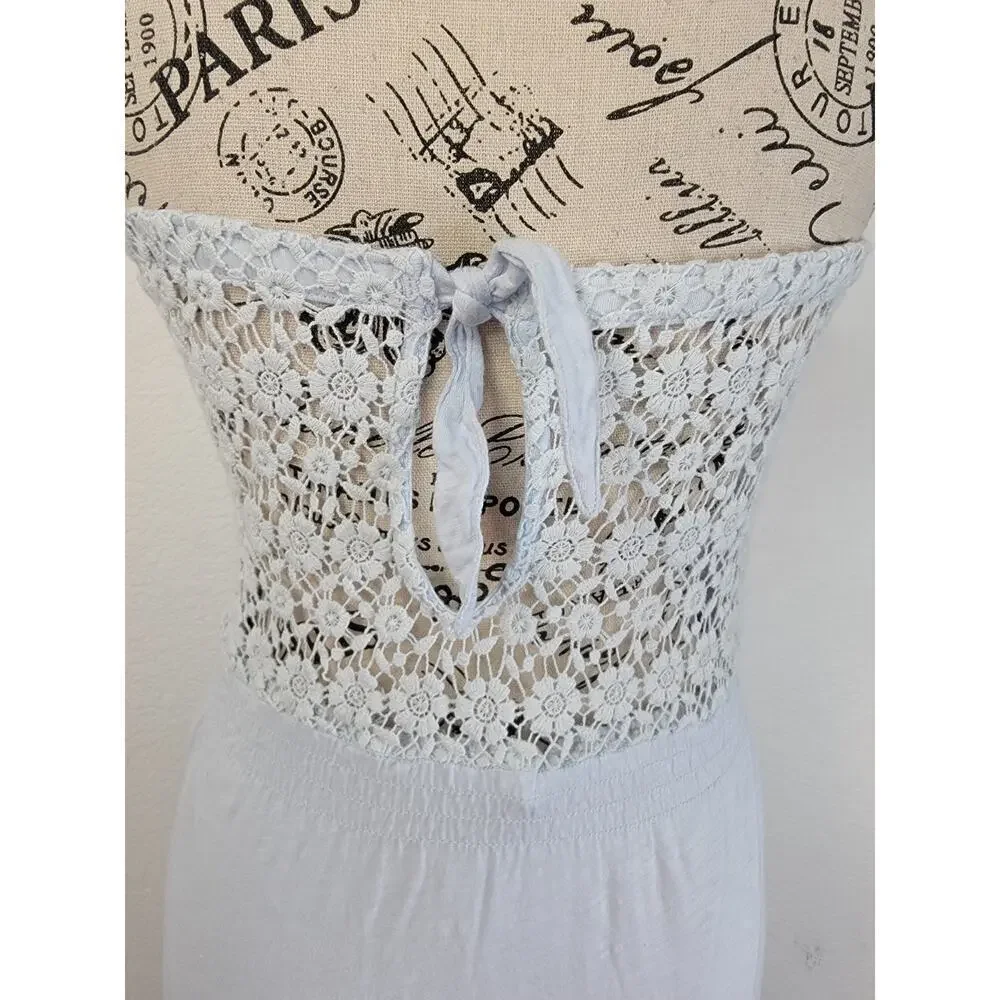 Abercrombie & Fitch Dress XS Asymmetric High Low Crochet Blue Cottage Bohemian