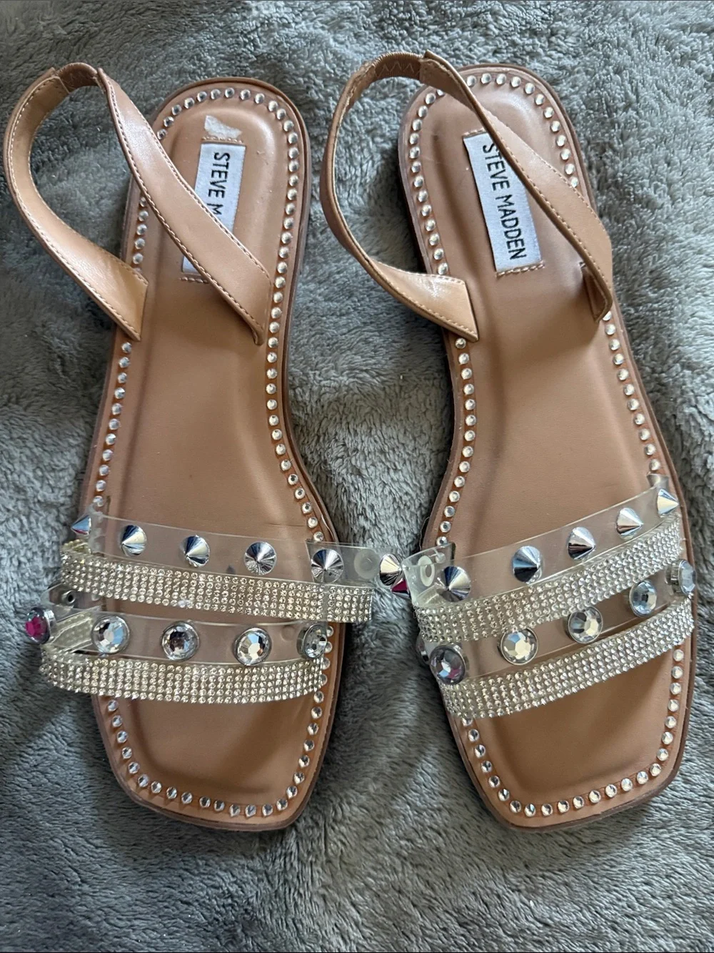 Steve Madden tan jeweled slingback sandals