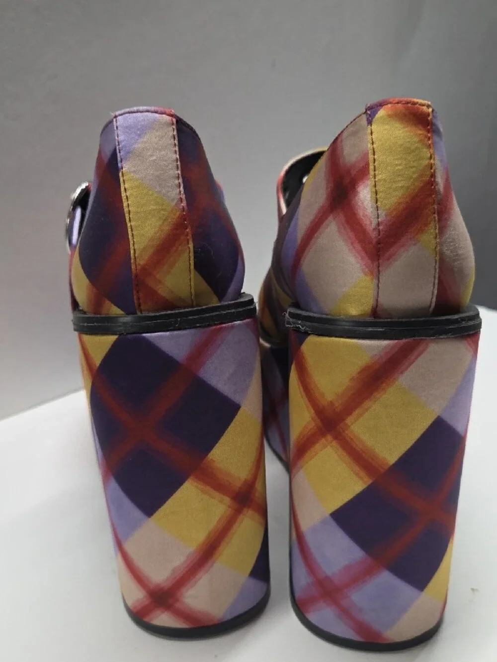 dELiA*s Purple and Yellow Plaid Platform Mary Jane Heels Size 10 RARE
