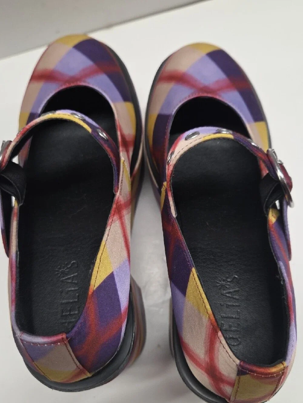 dELiA*s Purple and Yellow Plaid Platform Mary Jane Heels Size 10 RARE