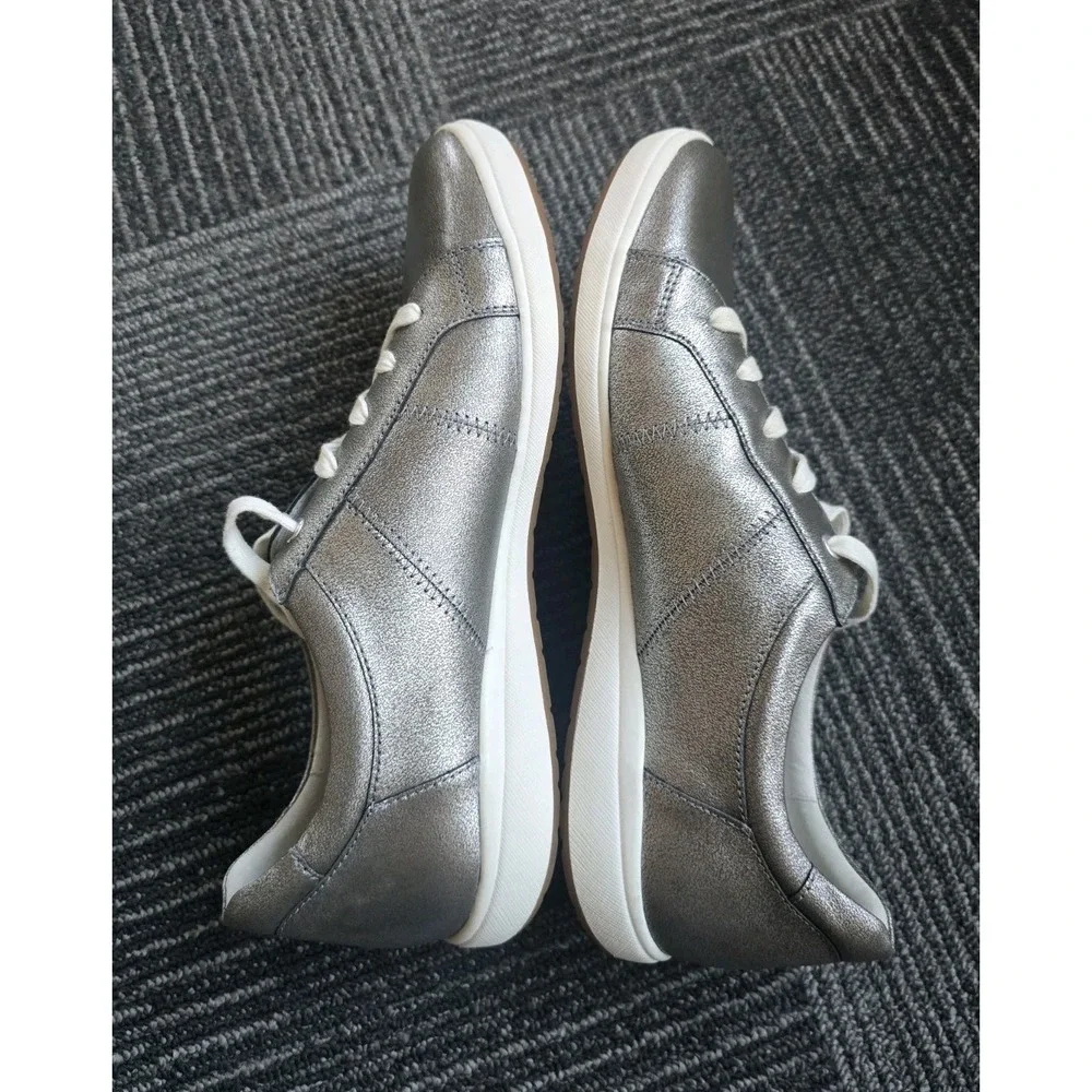 Josef Seibel Caron Metallic Silver Leather Comfort Lace Up Sneakers EU 41 US 10