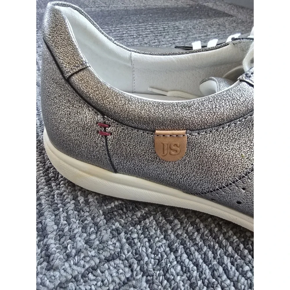 Josef Seibel Caron Metallic Silver Leather Comfort Lace Up Sneakers EU 41 US 10