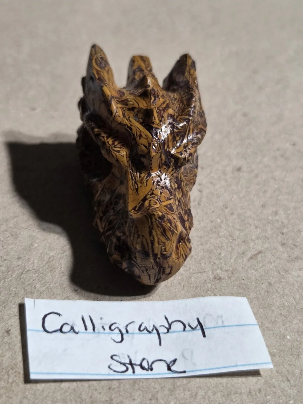 Detailed Calligraphy Stone/Miriam Jasper Crystal Carved Dragon Head Stone