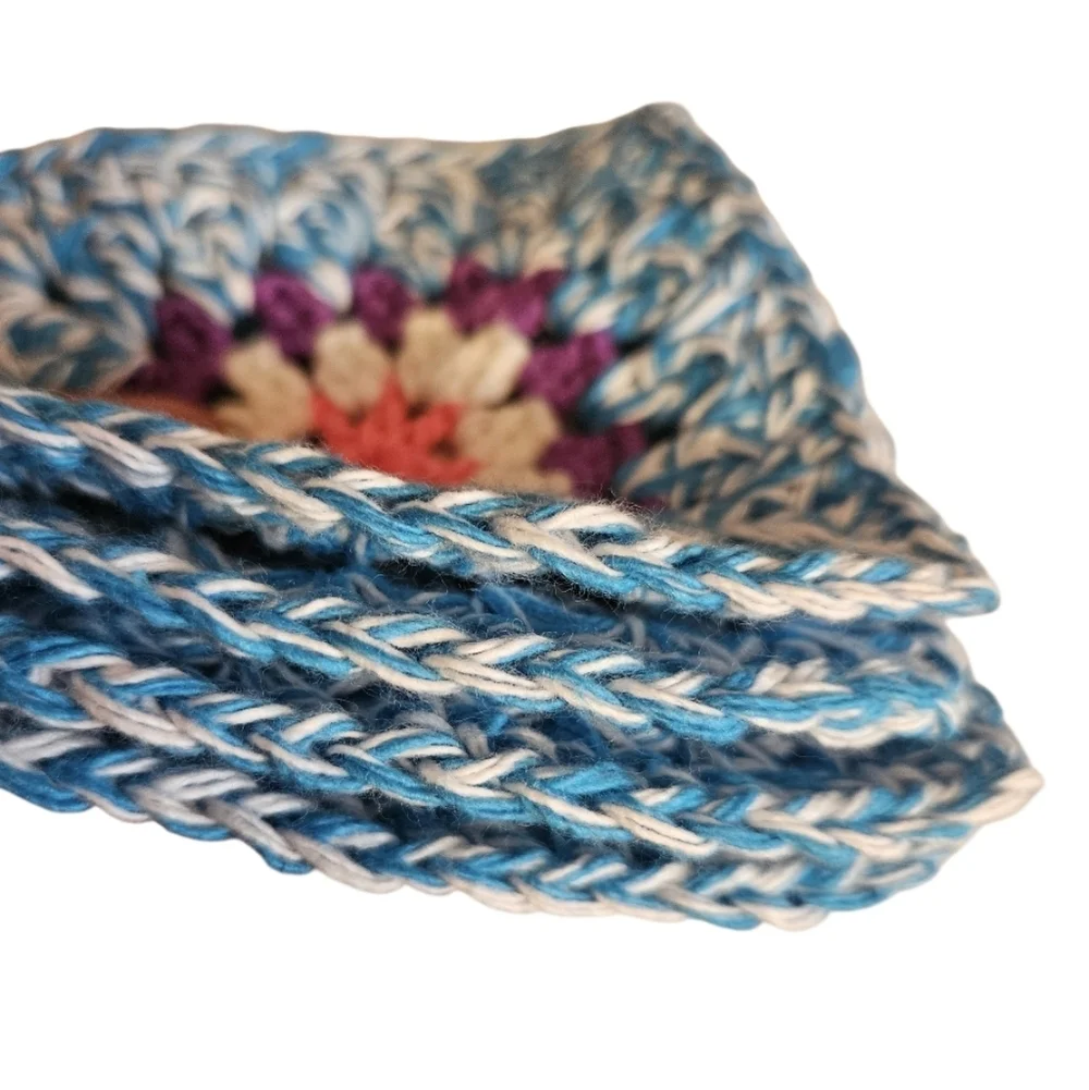 Handmade Turquoise Marl Crochet Granny Square 4-pc Coasters Set 100% Cotton