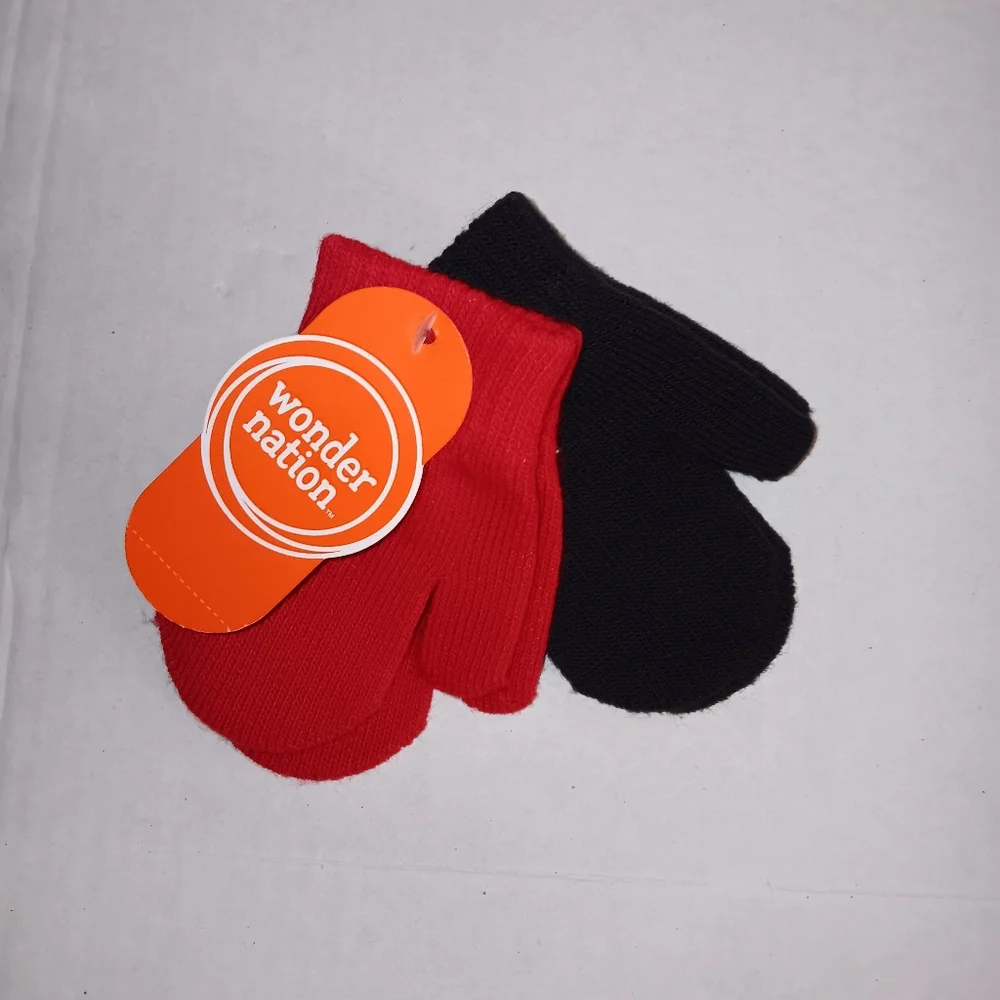 2 Pairs of Knit Mittens Black and Red Mitten Toddler Baby