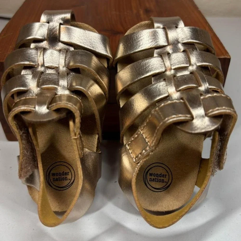 Wonder Nation Kids Gold‎ Gladiator Sandals Size 2 Metallic Strappy Toddler Girl