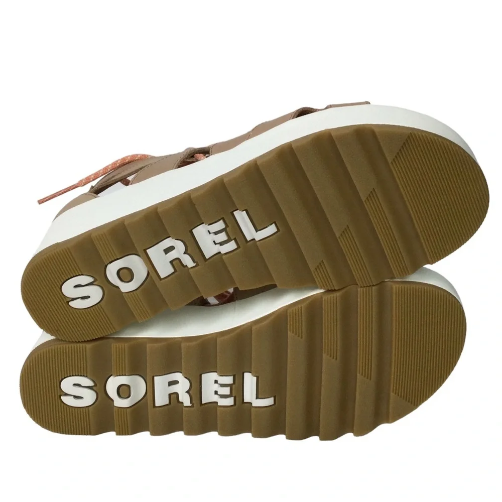 NEW Sorel Cameron Flatform Lace Sandals Honest Beige/Gum Sz 9