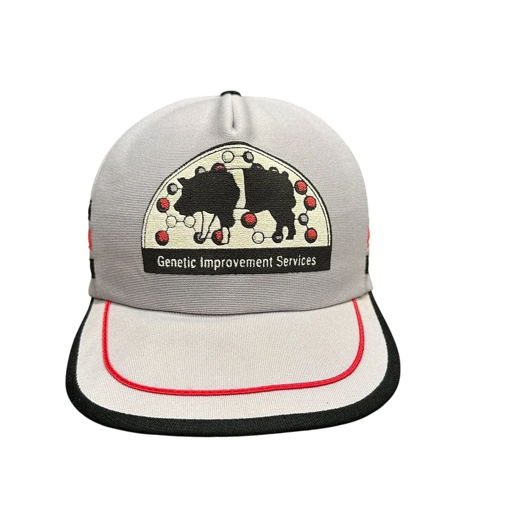 Vtg Genetic Improvement Services 3 Striped Trucker Hat Cap Snapback‎ Made in USA