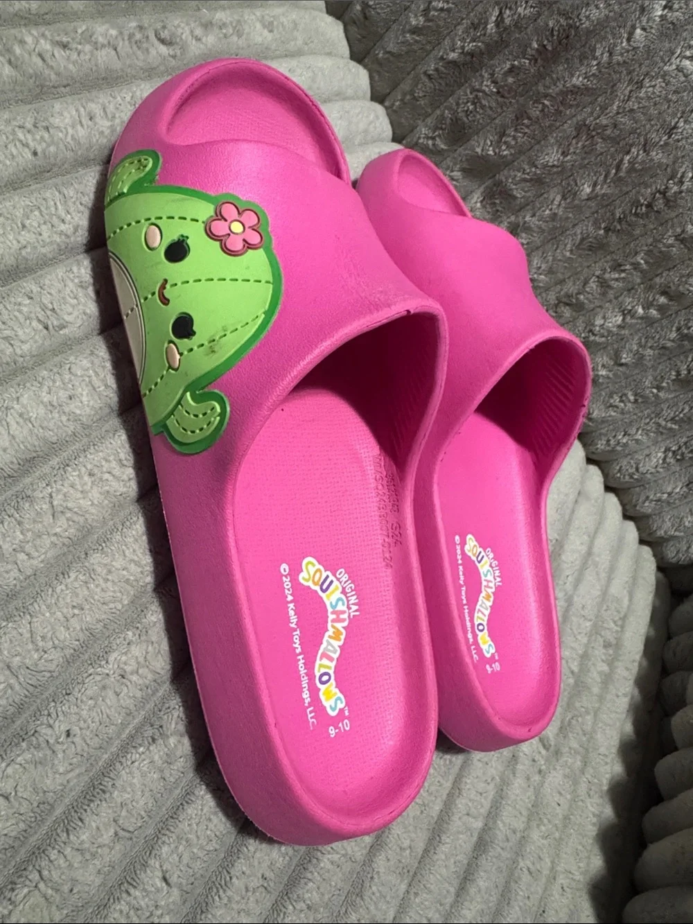Squishmallows Hot Pink Slide Sandals with Green Cactus Charm