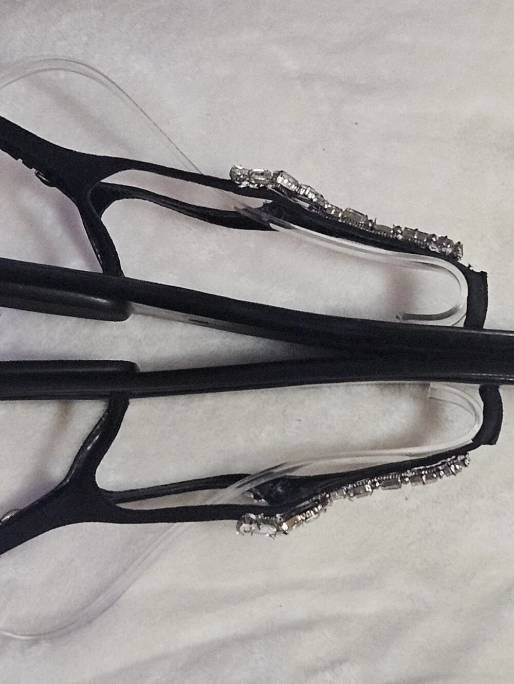 Zara Black Embellished T-Strap Size 38 / 8 Sandals EUC