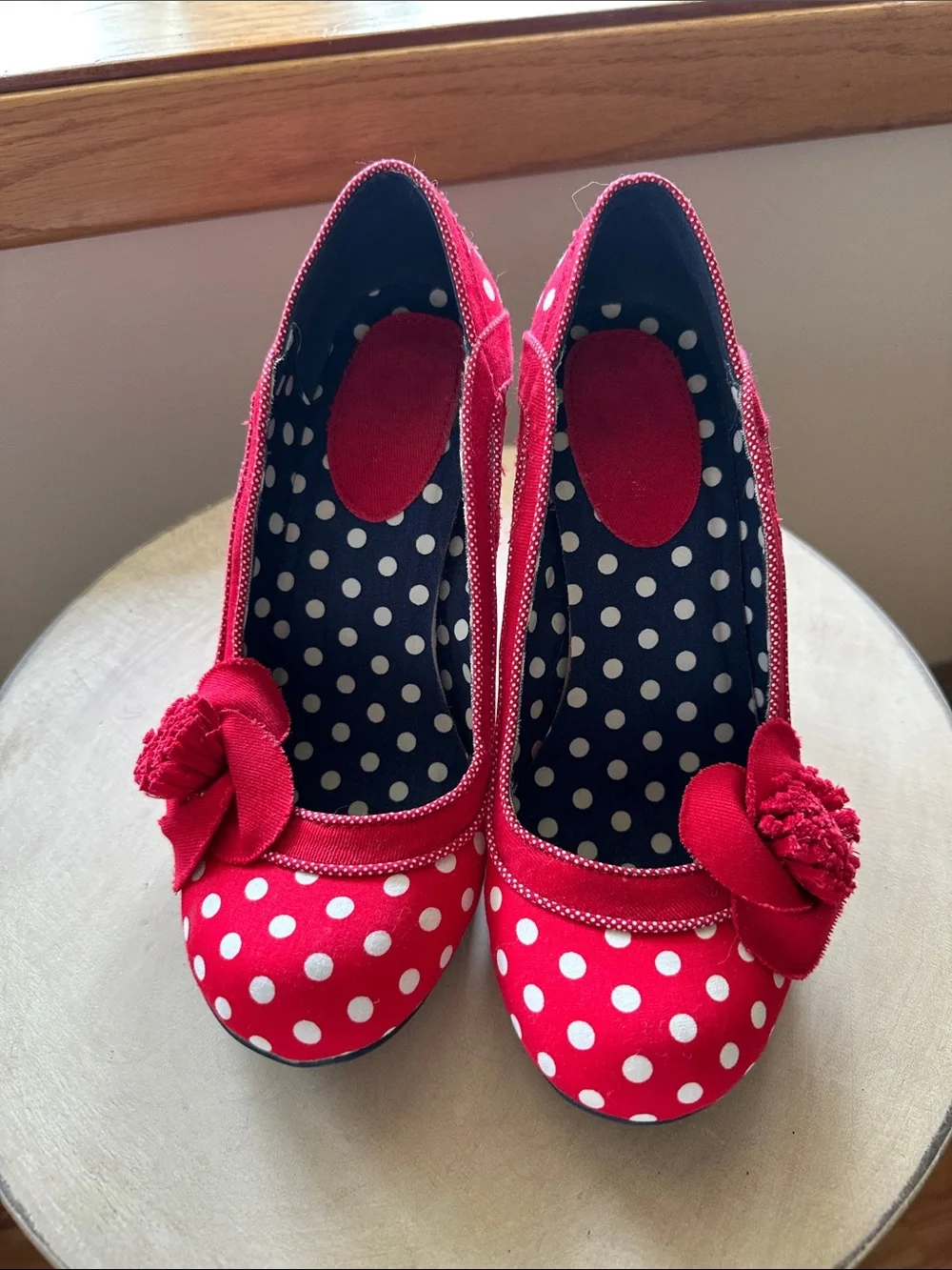 Ruby Shoo Red Polka Dot Women's High Heel Pumps with Flower Accent