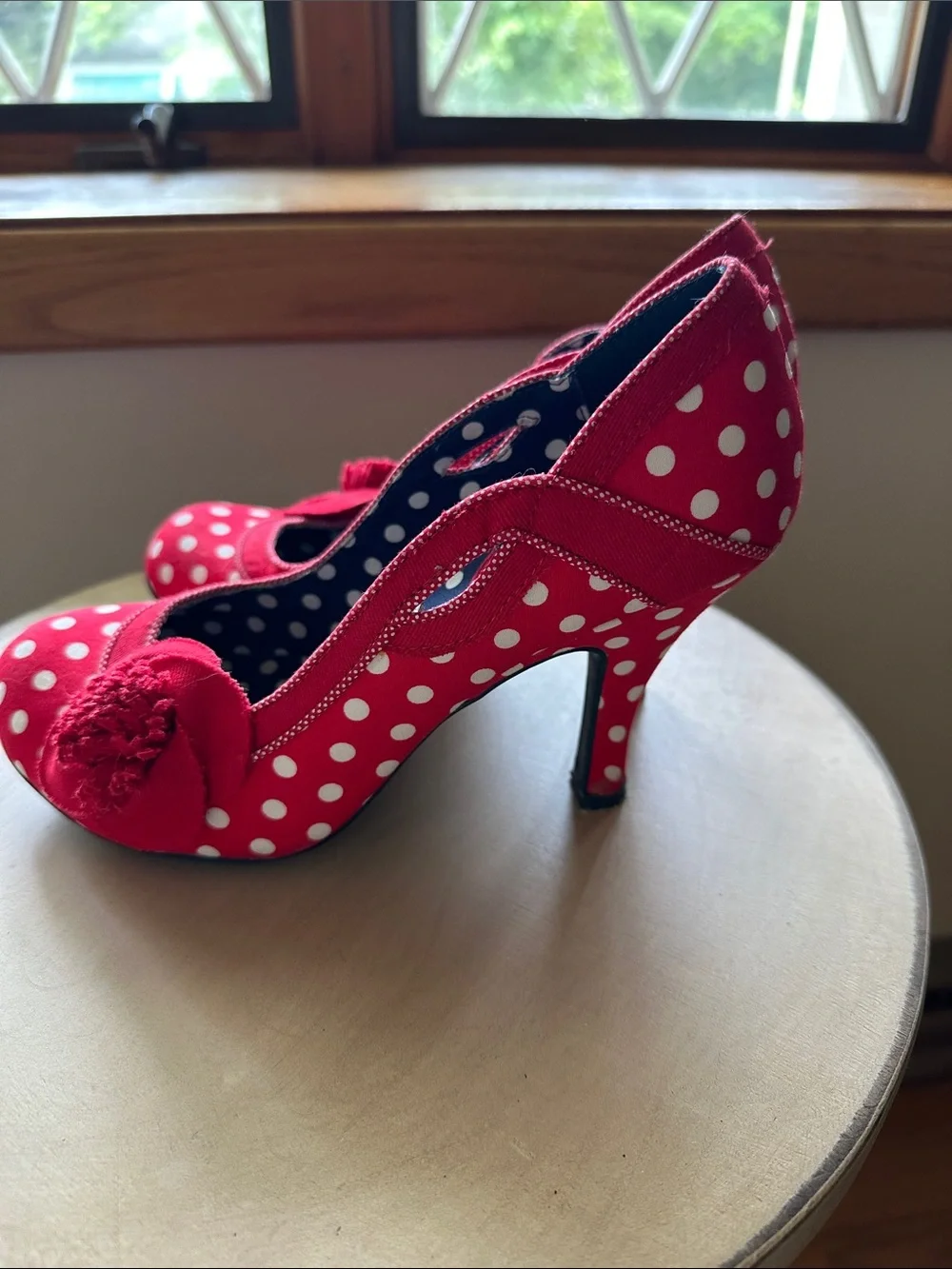 Ruby Shoo Red Polka Dot Women's High Heel Pumps with Flower Accent
