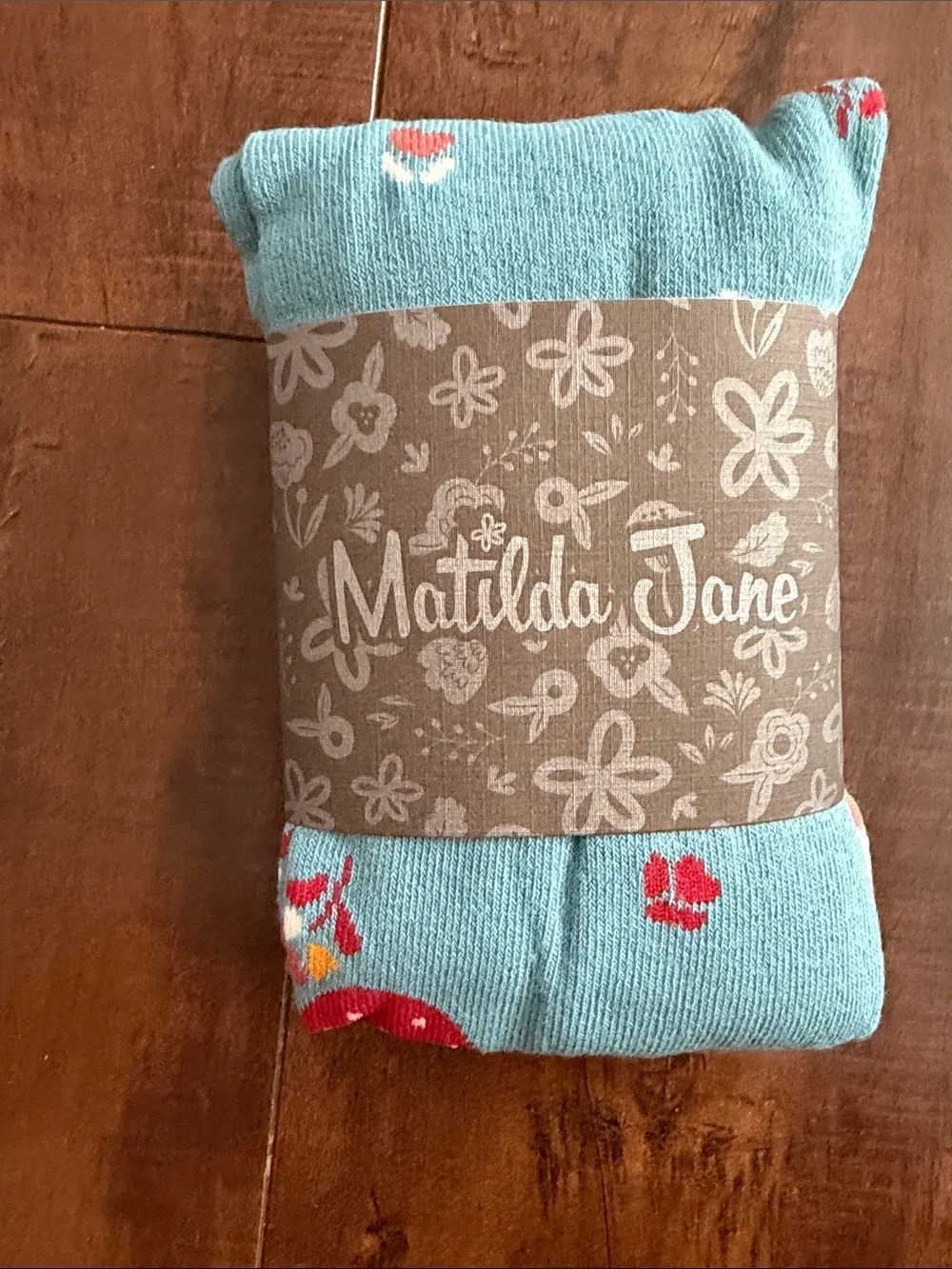 Matilda Jane Aqua Floral Ankle Socks with Red Accents
