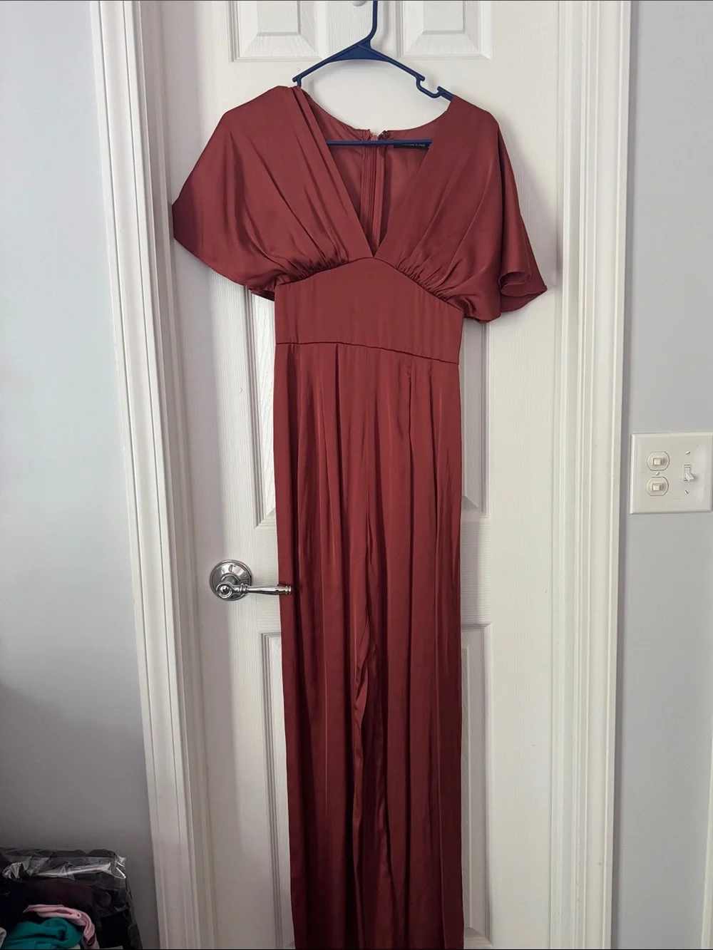 Abercrombie & Fitch Rust Red Maxi Dress with Flutter Sleeves