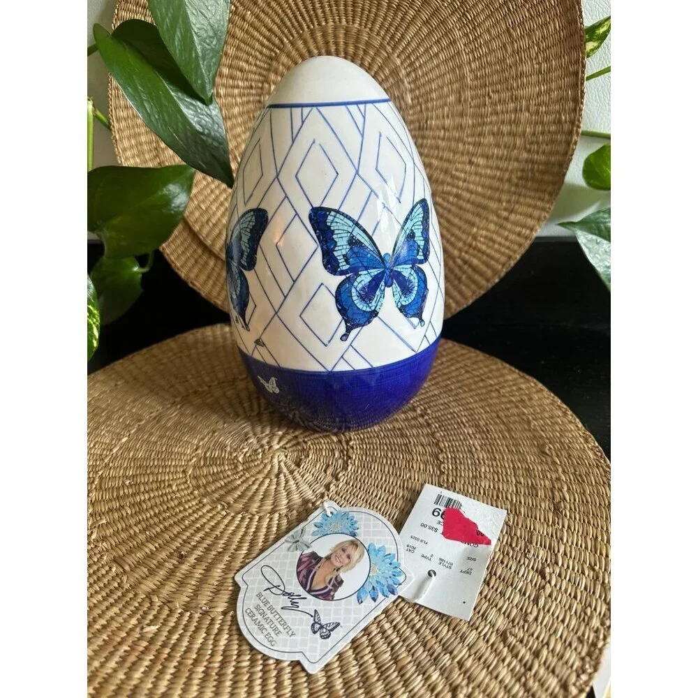 Dolly Parton blue butterfly signature ceramic egg