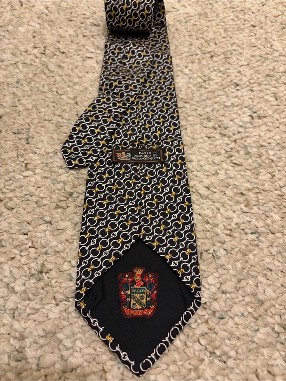 Paolo Gucci  Men's Black Gold Patterned Silk Tie
