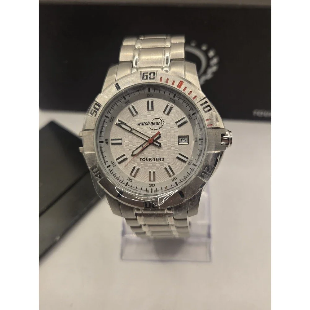 NEW Watchgear By Tourneau Men's 44mm Steel Round White Dial Bracelet Steel Watch