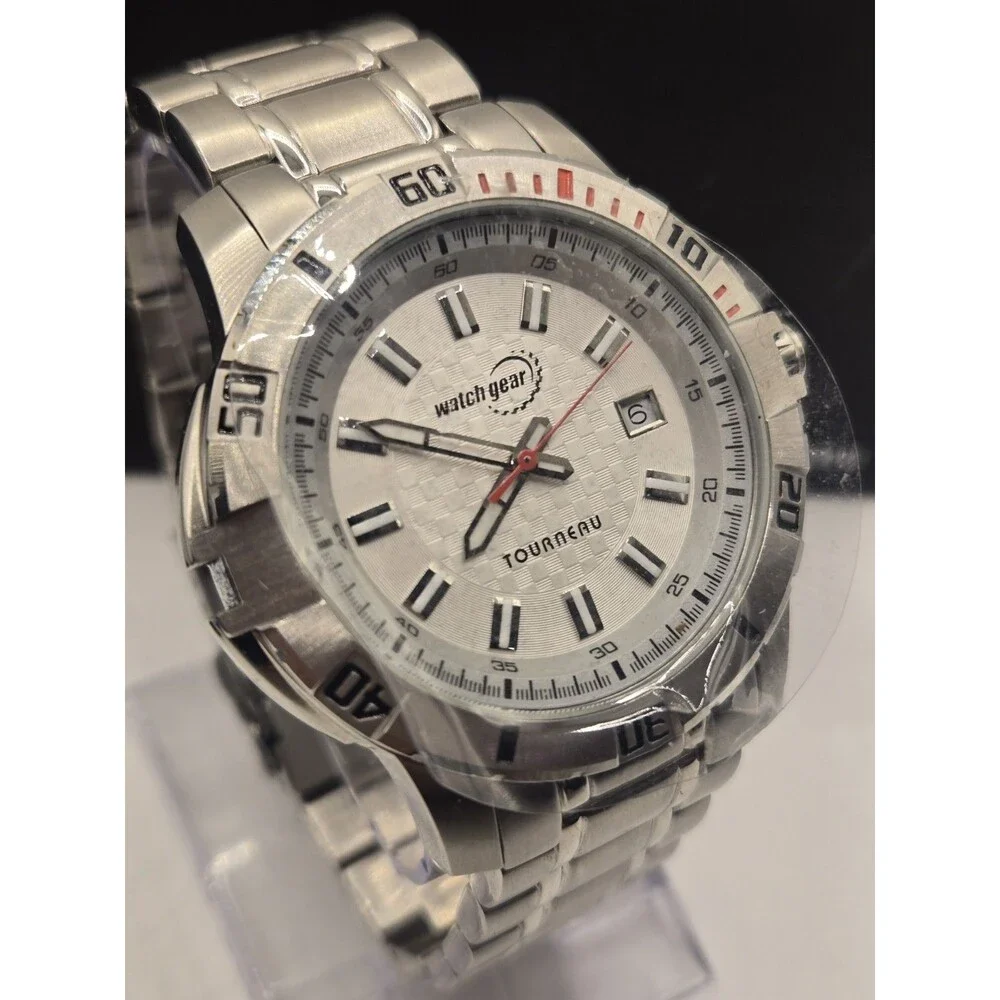 NEW Watchgear By Tourneau Men's 44mm Steel Round White Dial Bracelet Steel Watch