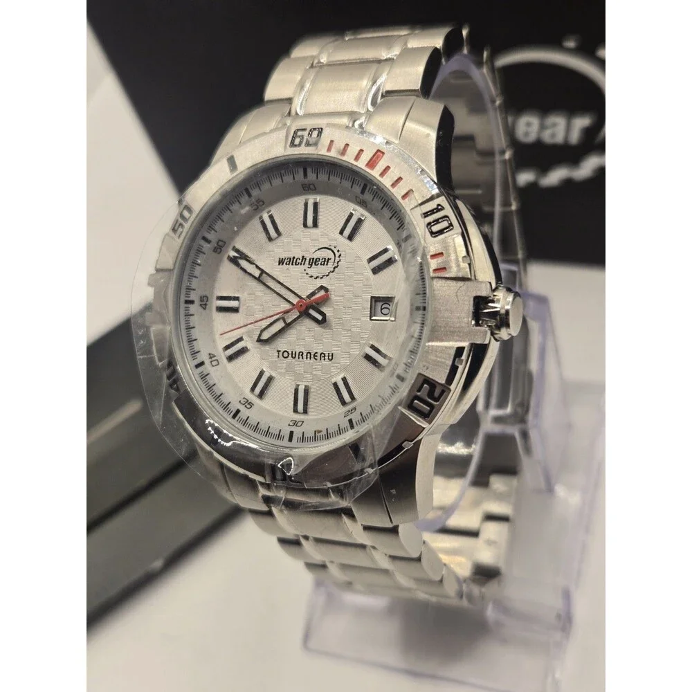 NEW Watchgear By Tourneau Men's 44mm Steel Round White Dial Bracelet Steel Watch