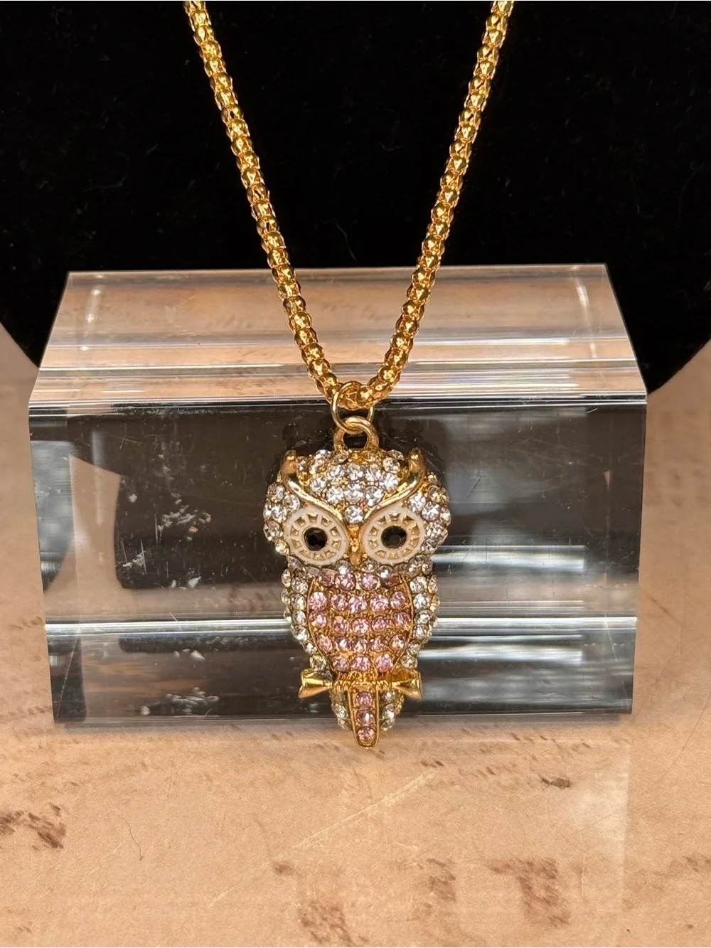 Betsey Johnson Owl Necklace Pink Rhinestone Gold Tone NWT Lot A15