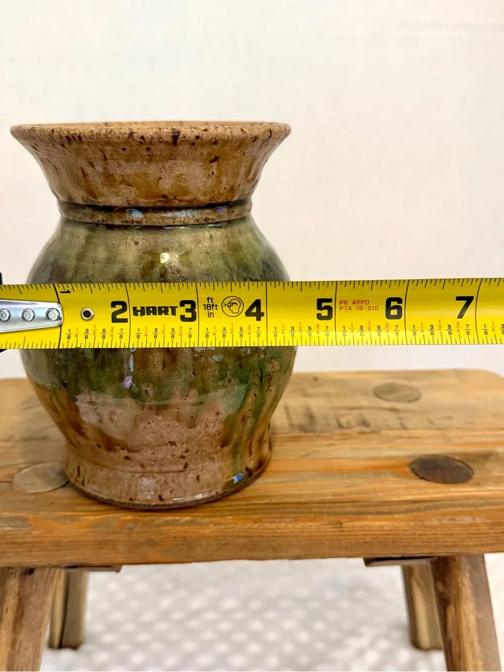 Vintage Handcrafted Stoneware  Vase. Bohemian, green,  brown earth tones