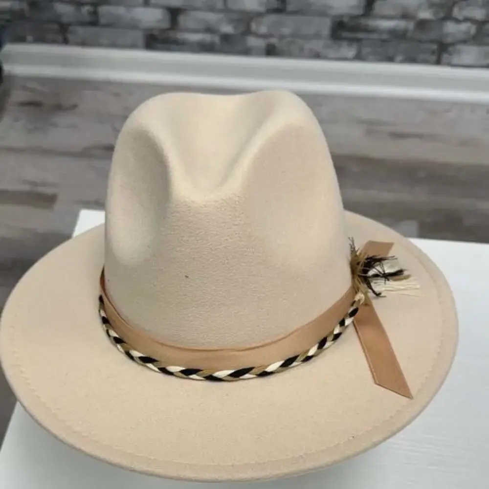 Stylish Cream Fedora Hat with Ribbon