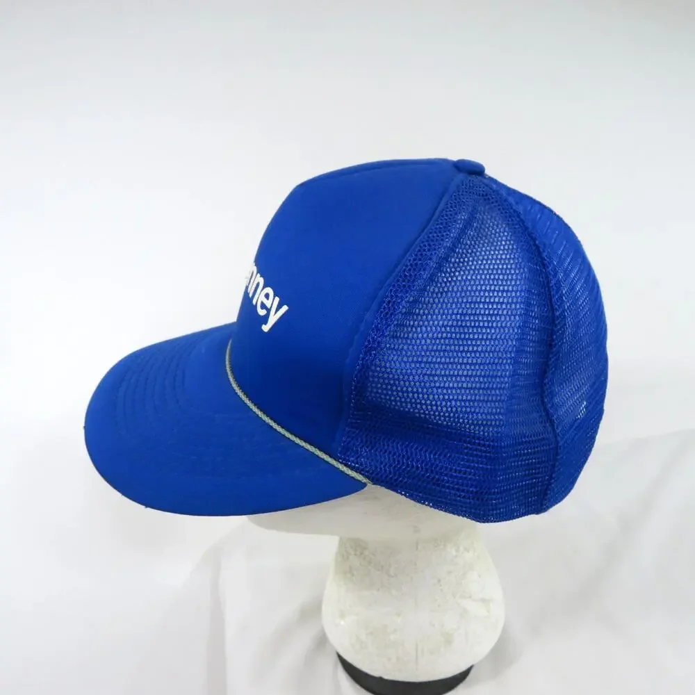 JC Penney Rope Hat Trucker Style Blue White Mesh One Size Snapback 1980s