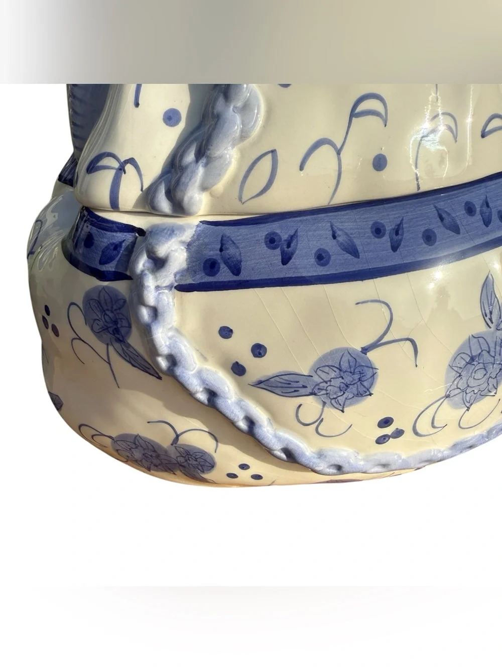 Cheryl & Co Ceramic Purse Cookie Jar Blue White Floral Canister Cottagecore 9”