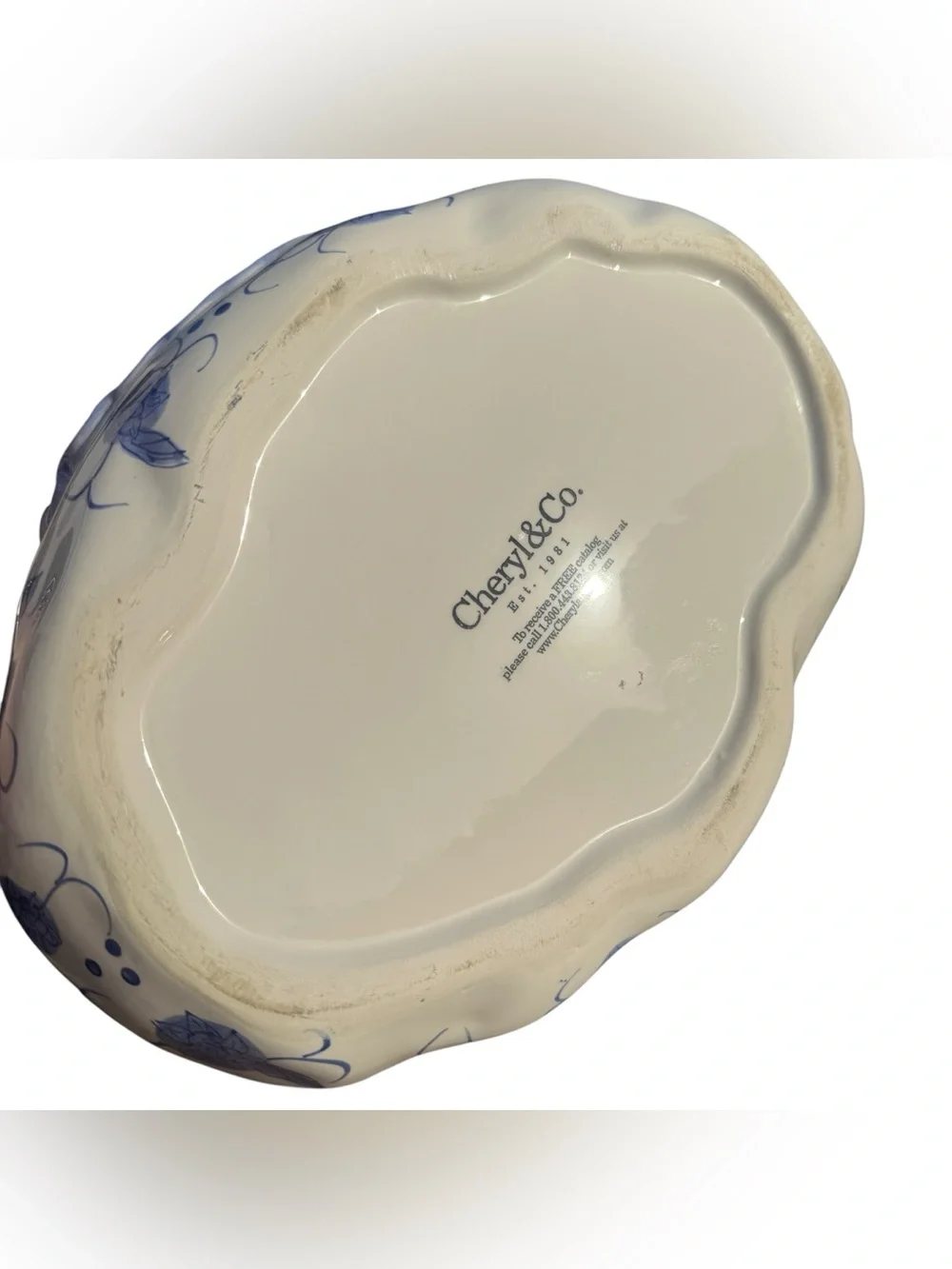 Cheryl & Co Ceramic Purse Cookie Jar Blue White Floral Canister Cottagecore 9”