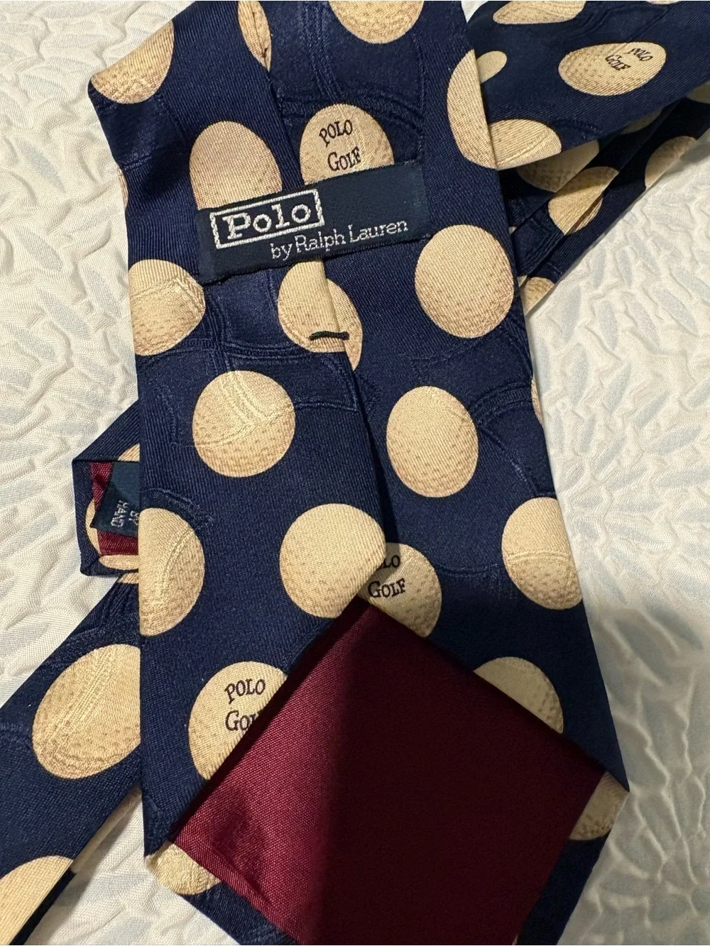 Vintage Ralph Lauren Navy Tie with Cream Golf Ball Dots great condition