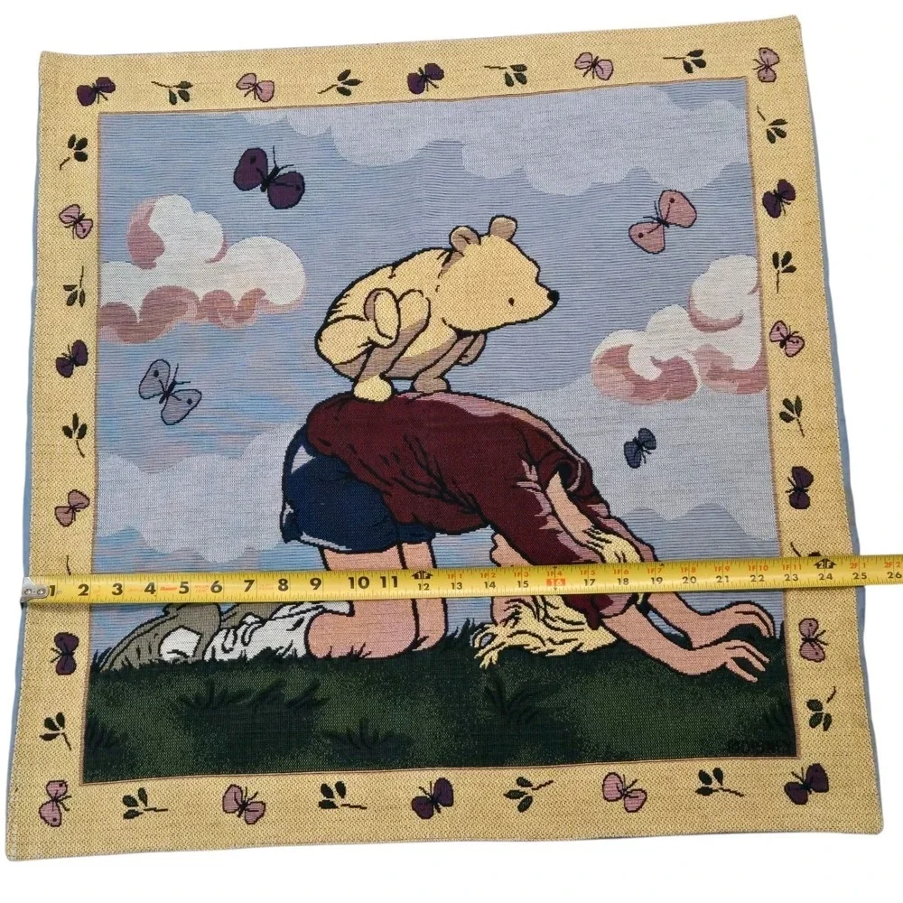 Vtg 80s Disney Winnie the Pooh & Christopher Robin Leap Frog Wall Tapestry READ