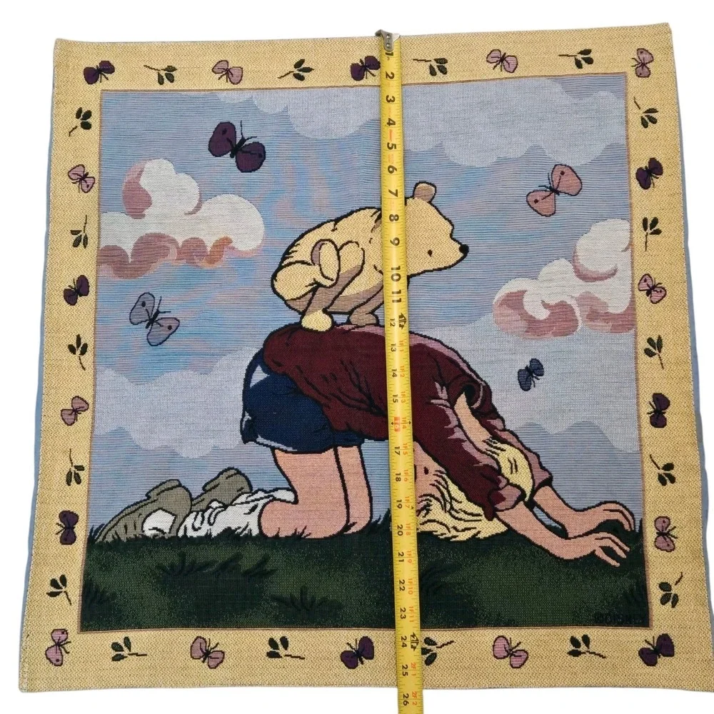 Vtg 80s Disney Winnie the Pooh & Christopher Robin Leap Frog Wall Tapestry READ