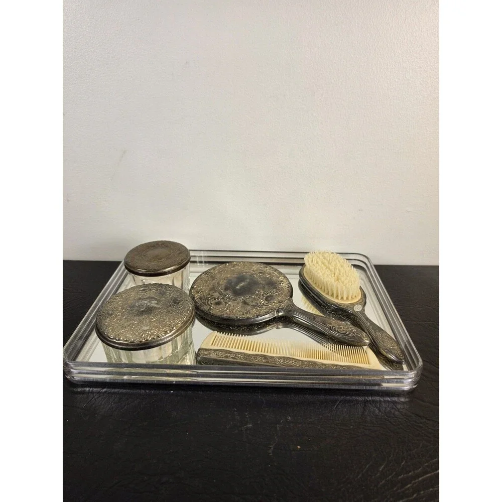 vintage 6 piece silver plated vanity/ dresser set